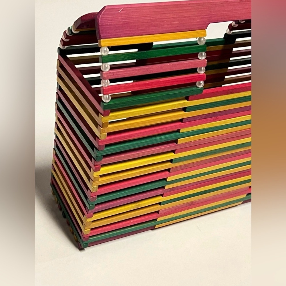 C&C California Multicolor Wooden Slat Clutch NWT Beach Chic🌴 - Picture 3 of 5